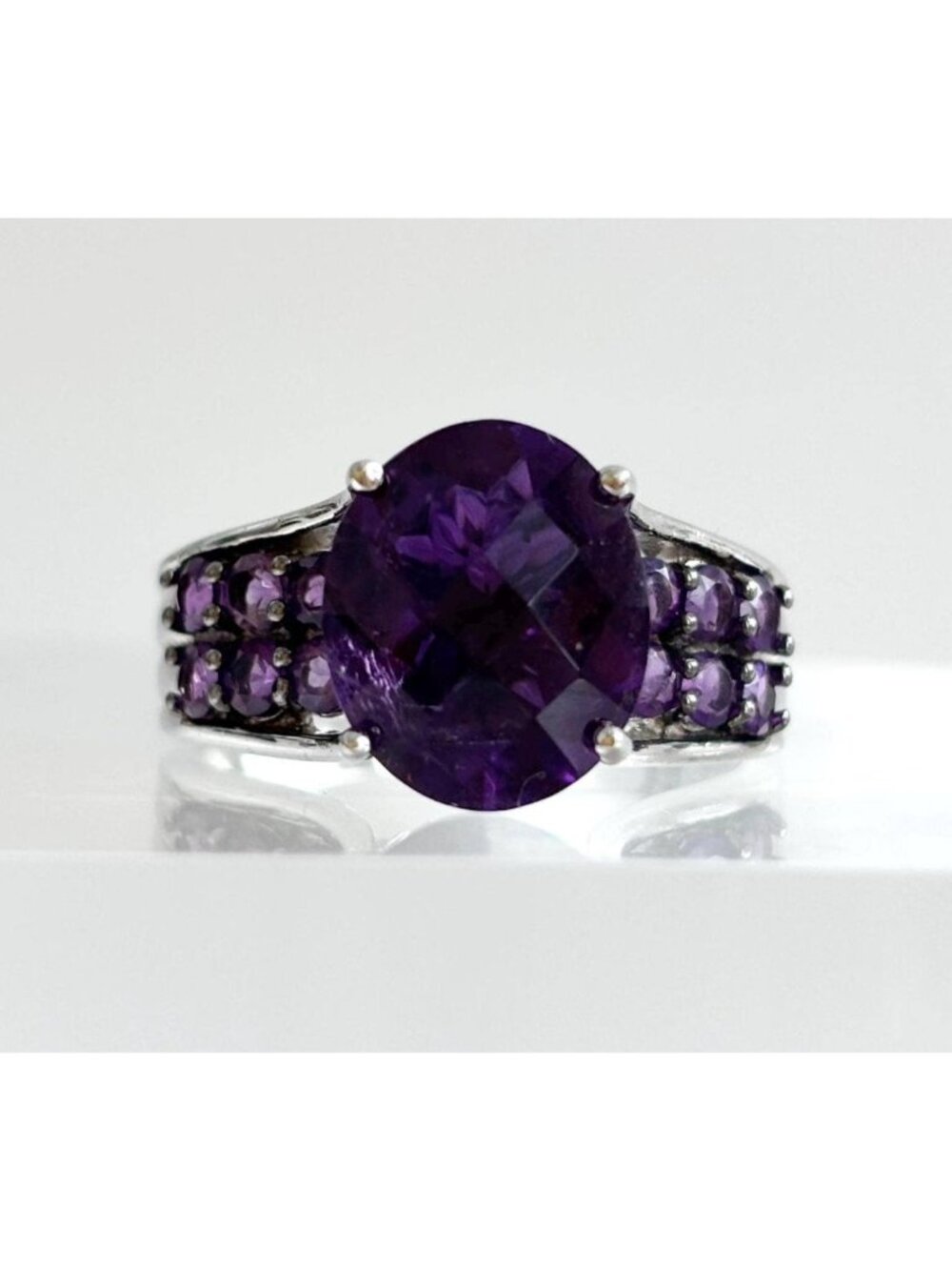 Multi Gemstone Amethyst Jumbo Sterling Silver 925 Vintage Ring - sz 9